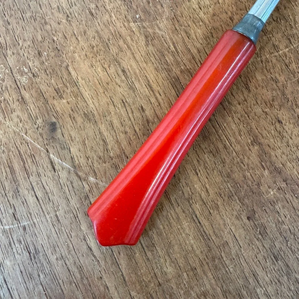 Vintage Sta-Brite Stainless Steel Fork Red‎ Bakelite Handle Made in USA